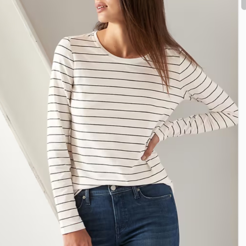 Banana Republic White and Black Striped Timeless Tee